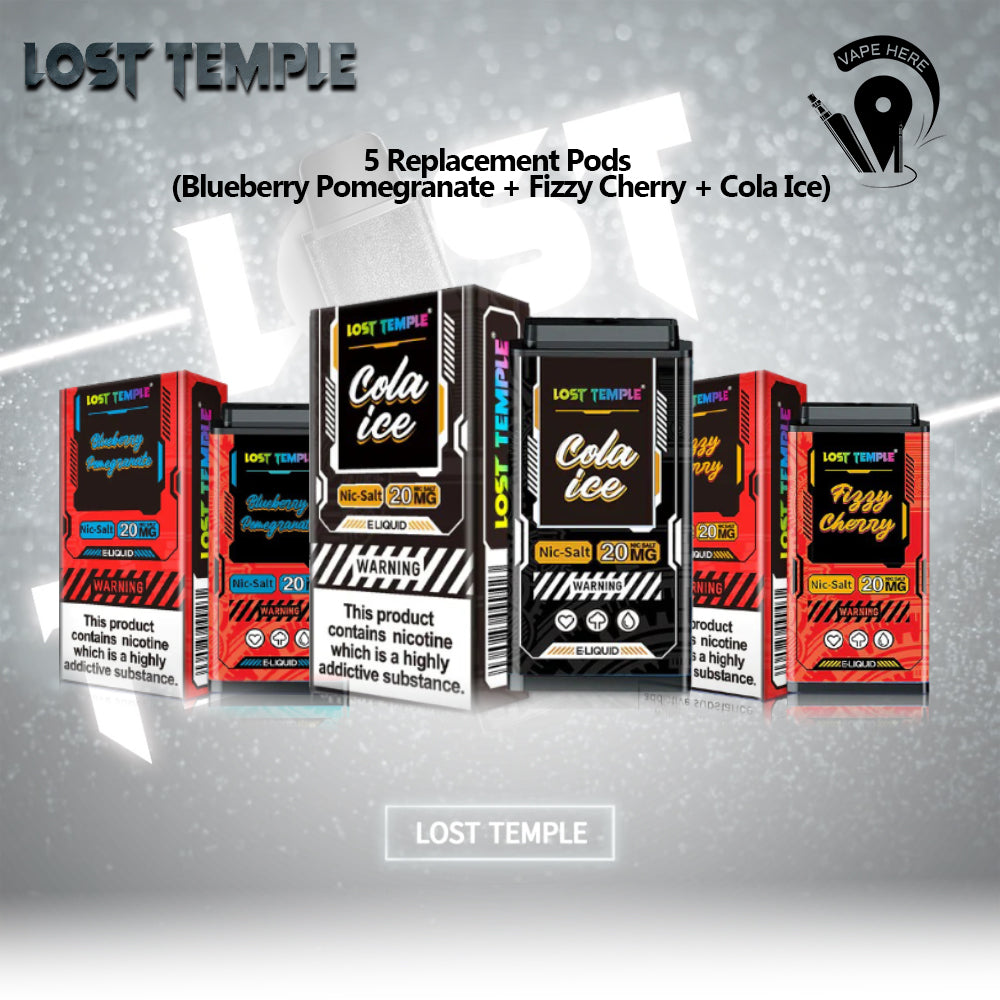 5 Replacement Pods (Blueberry Pomegranate + Fizzy Cherry + Cola Ice) UAE Al Ain