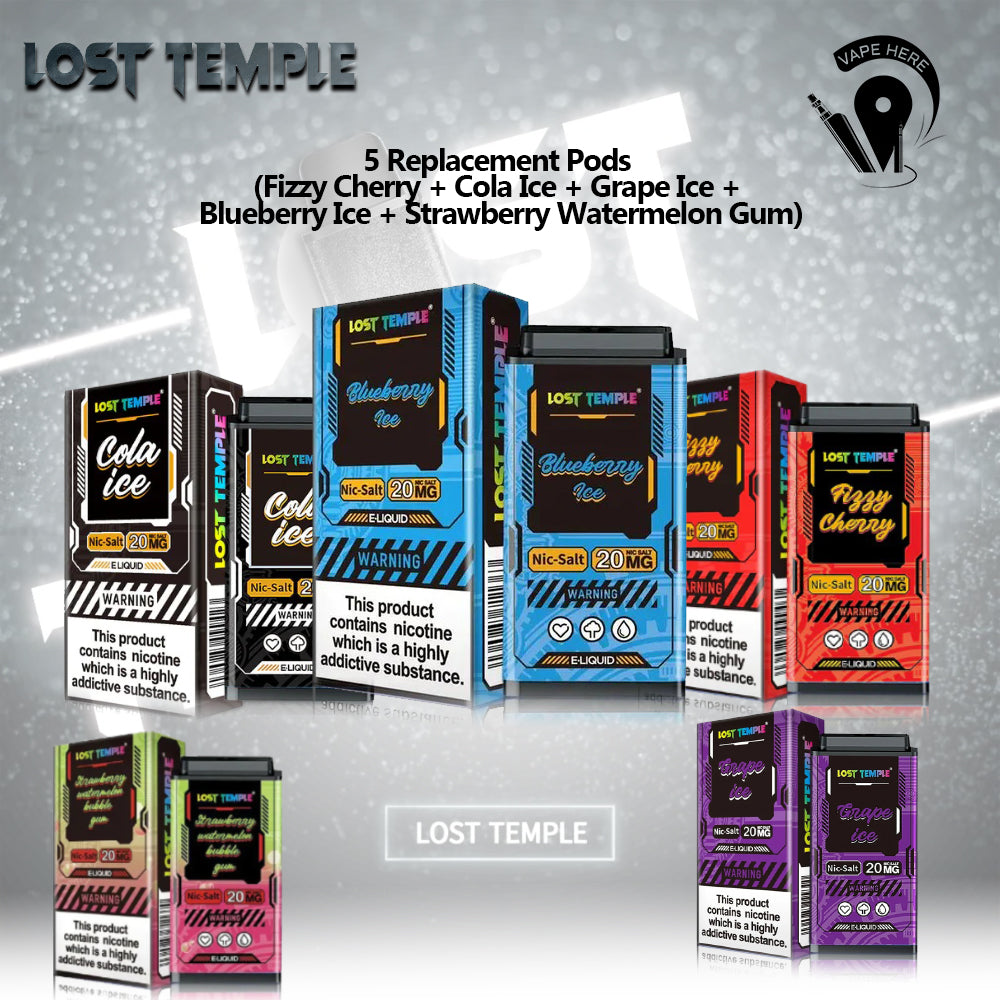5 Replacement Pods (Fizzy Cherry + Cola Ice + Grape Ice + Blueberry Ice + Strawberry Watermelon Gum) UAE Sharjah