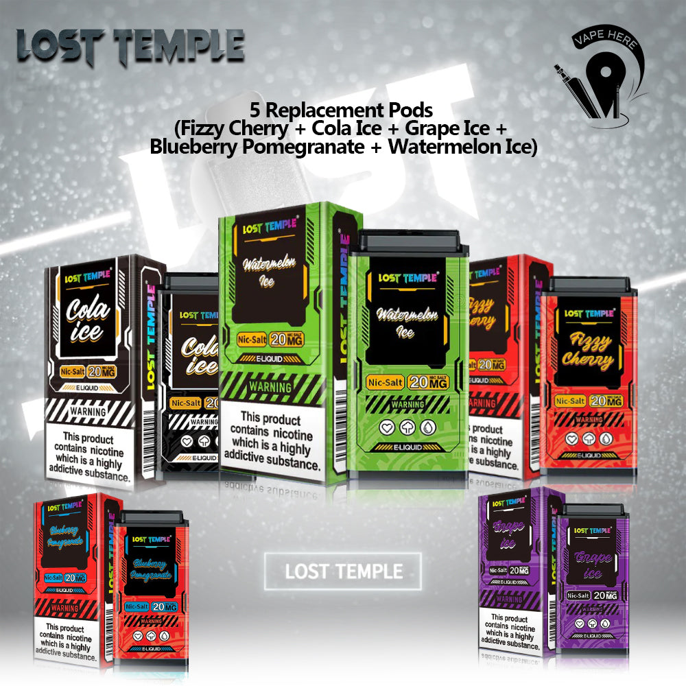 5 Replacement Pods (Fizzy Cherry + Cola Ice + Grape Ice + Blueberry Pomegranate + Watermelon Ice) UAE Ras Al Khaimah