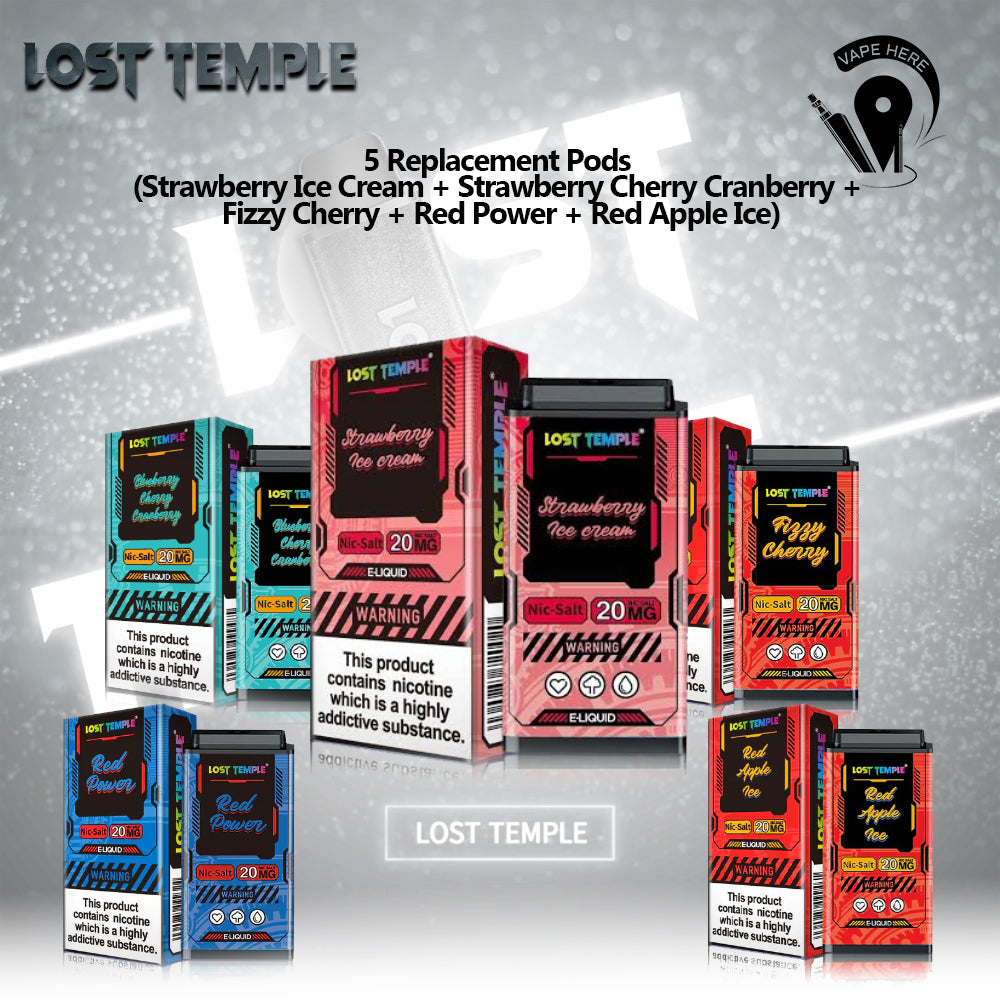 5 Replacement Pods (Strawberry Ice Cream + Strawberry Cherry Cranberry + Fizzy Cherry + Red Power + Red Apple Ice) UAE Abu Dhabi