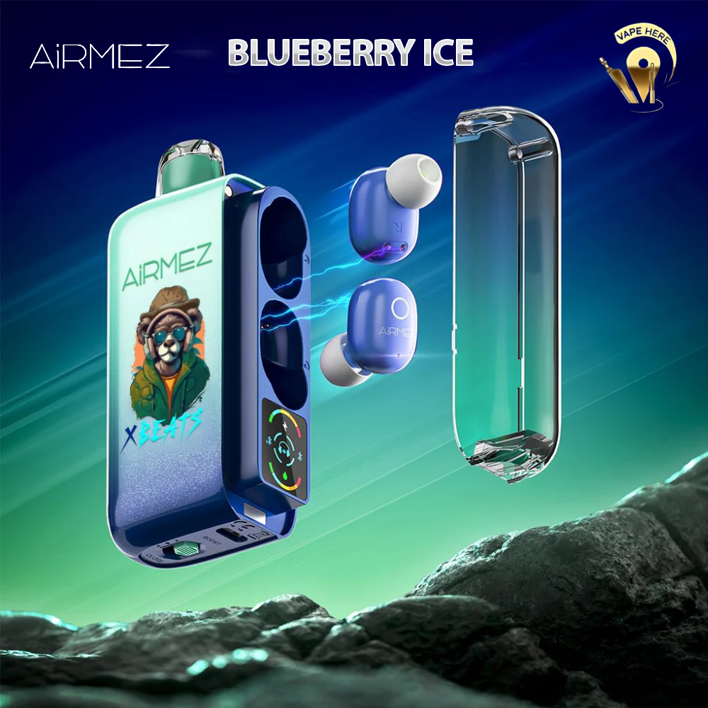 AIRMEZ Xbeats 40000 Puffs Disposable Vape - Airpods Bluetooth Screen Display Blueberry Ice UAE Al Ain