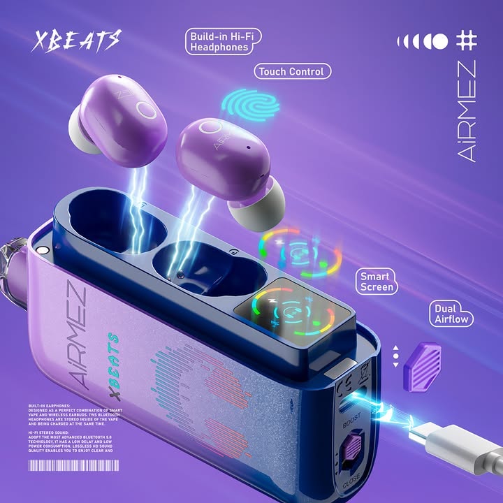 AIRMEZ Xbeats 40000 Puffs Disposable Vape - Airpods Bluetooth Screen Display