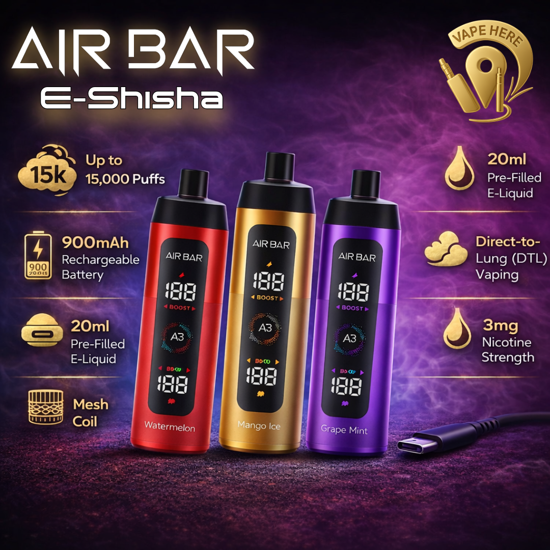 AIR BAR E-SHISHA 15K PUFFS DISPOSABLE VAPE 3mg UAE Abu Dhabi 