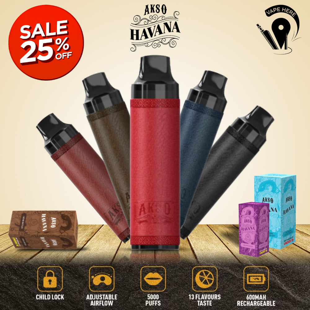 AKSO Havana Super Deal, Get 1 Device + 4 Flavor Pods (5000 Puffs Each) | Mixed Flavor Bundle! | Vape Here Store AKSO Havana Super Deal, Get 1 Device + 4 Flavor Pods (5000 Puffs Each) | Mixed Flavor Bundle! | Vape Here Store