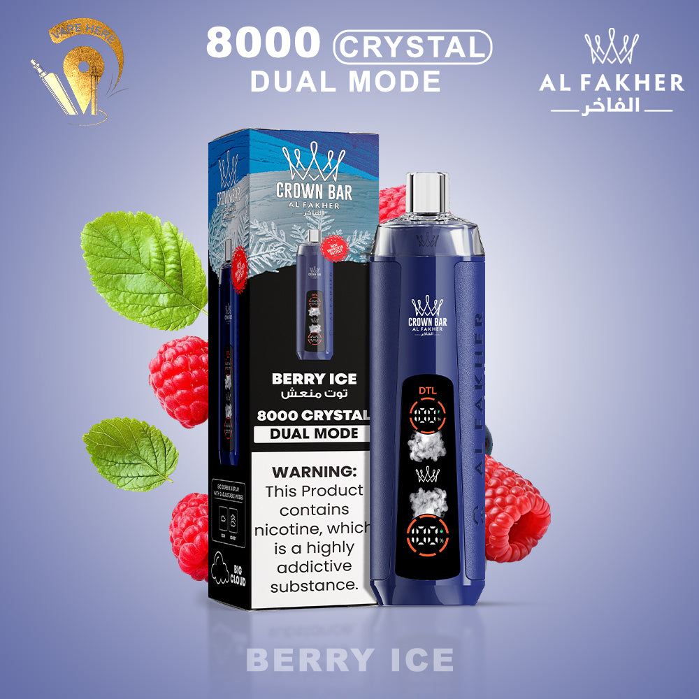 Al Fakher Crown Bar Crystal 8000 Puffs Disposable Vape Berry Ice UAE Al Ain