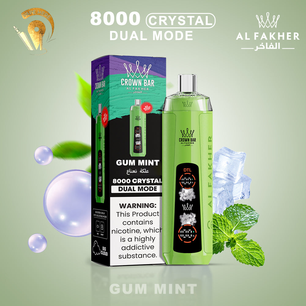 Al Fakher Crown Bar Crystal 8000 Puffs Disposable Vape Gum Mint UAE Dubai