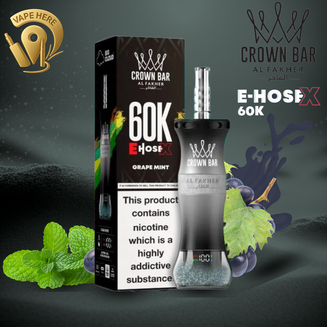 Al Fakher Crown Bar E-Hose X 60K  Disposable Vape Grape Mint UAE Abu Dhabi 