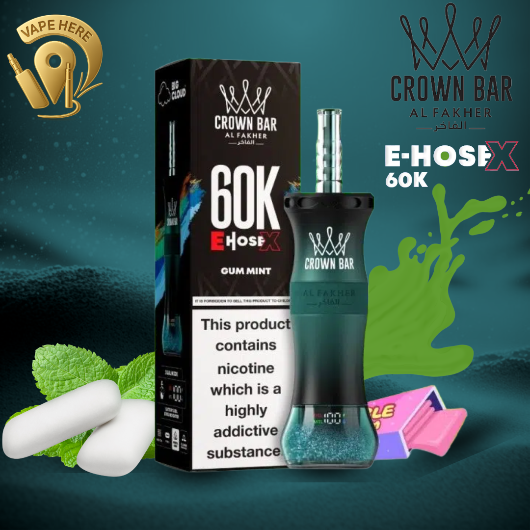 Al Fakher Crown Bar E-Hose X 60K  Disposable Vape Gum Mint UAE Al Sharjah 