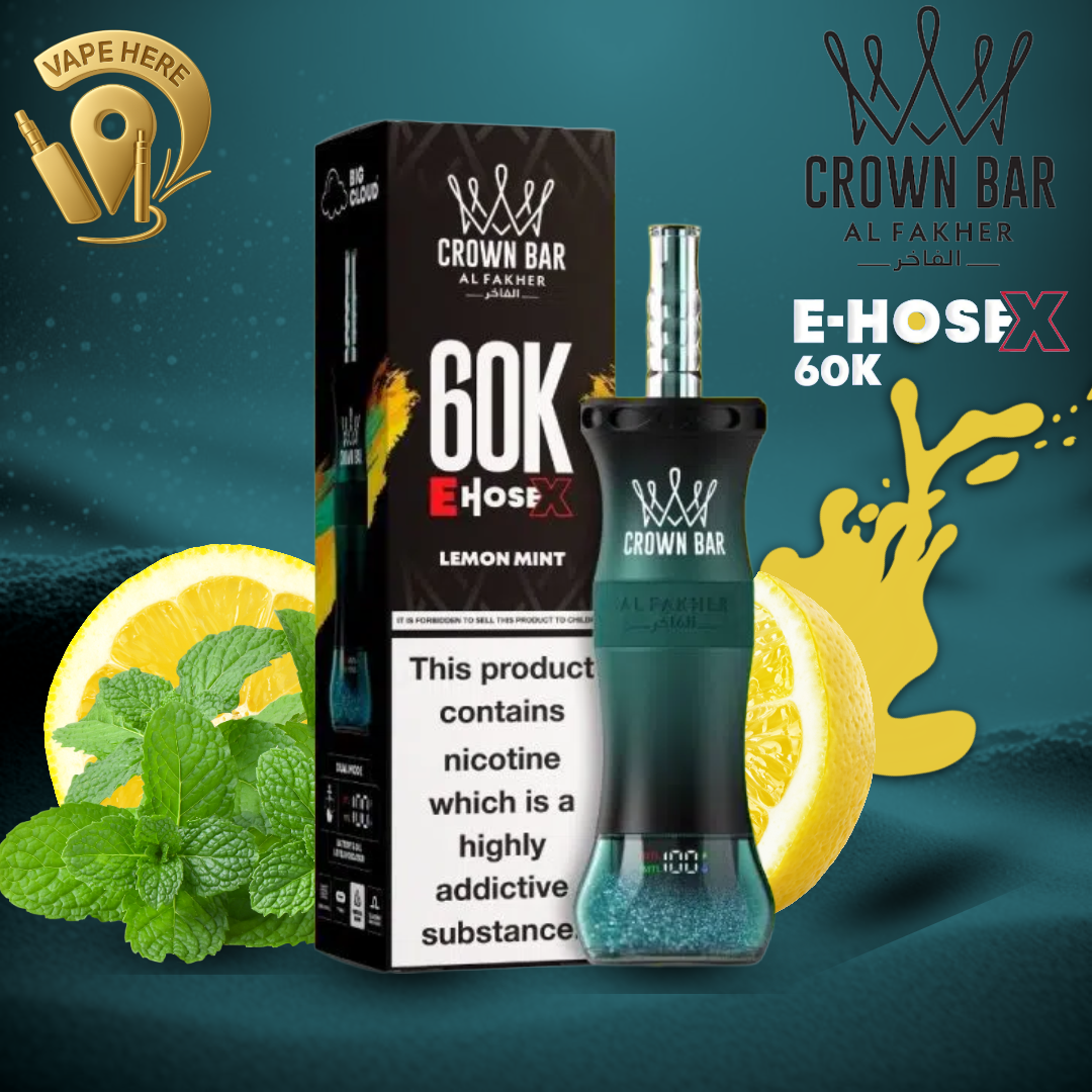 Al Fakher Crown Bar E-Hose X 60K  Disposable Vape Lemon Mint UAE Dubai 