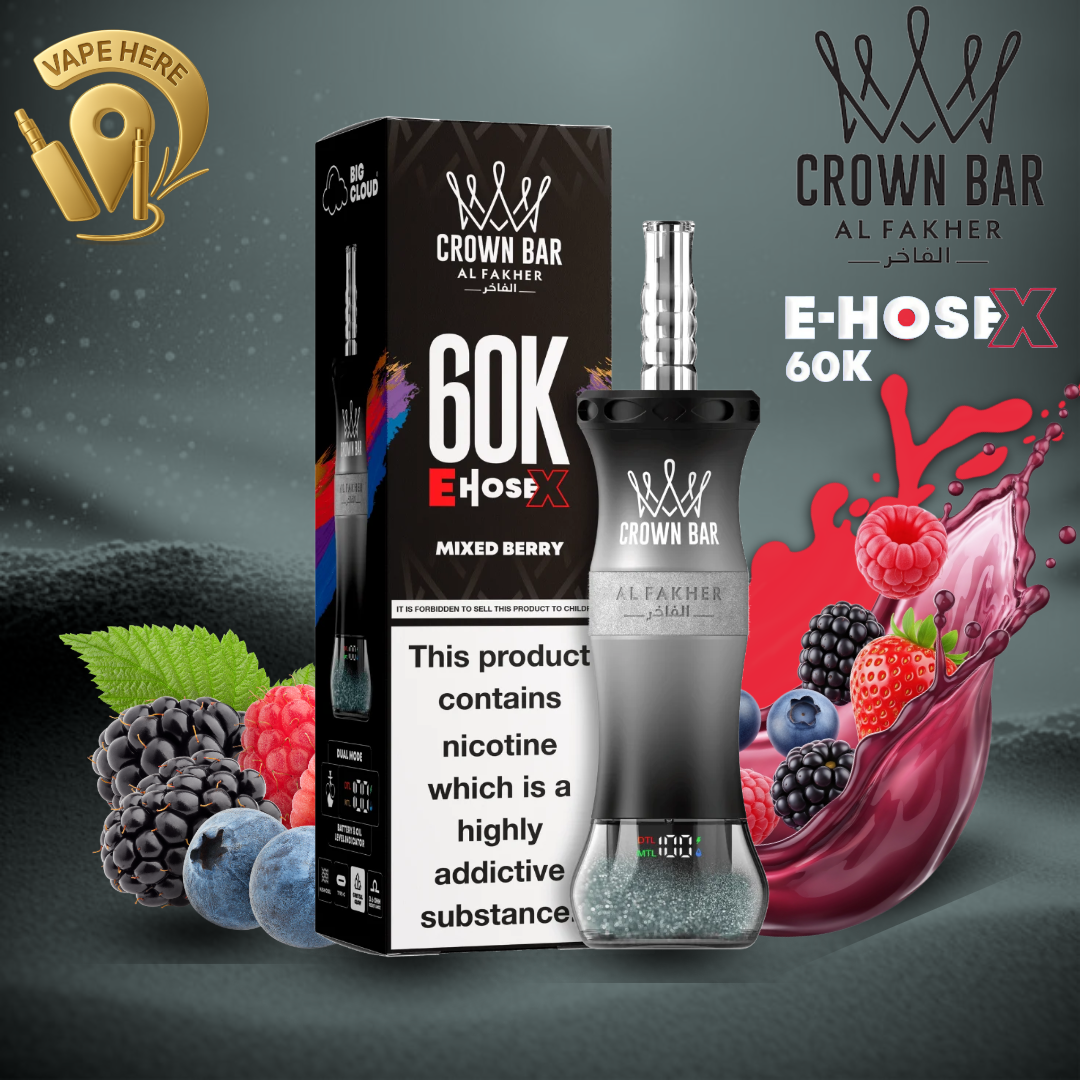 Al Fakher Crown Bar E-Hose X 60K  Disposable Vape Mixed Berry UAE Ras Al Khaimah 