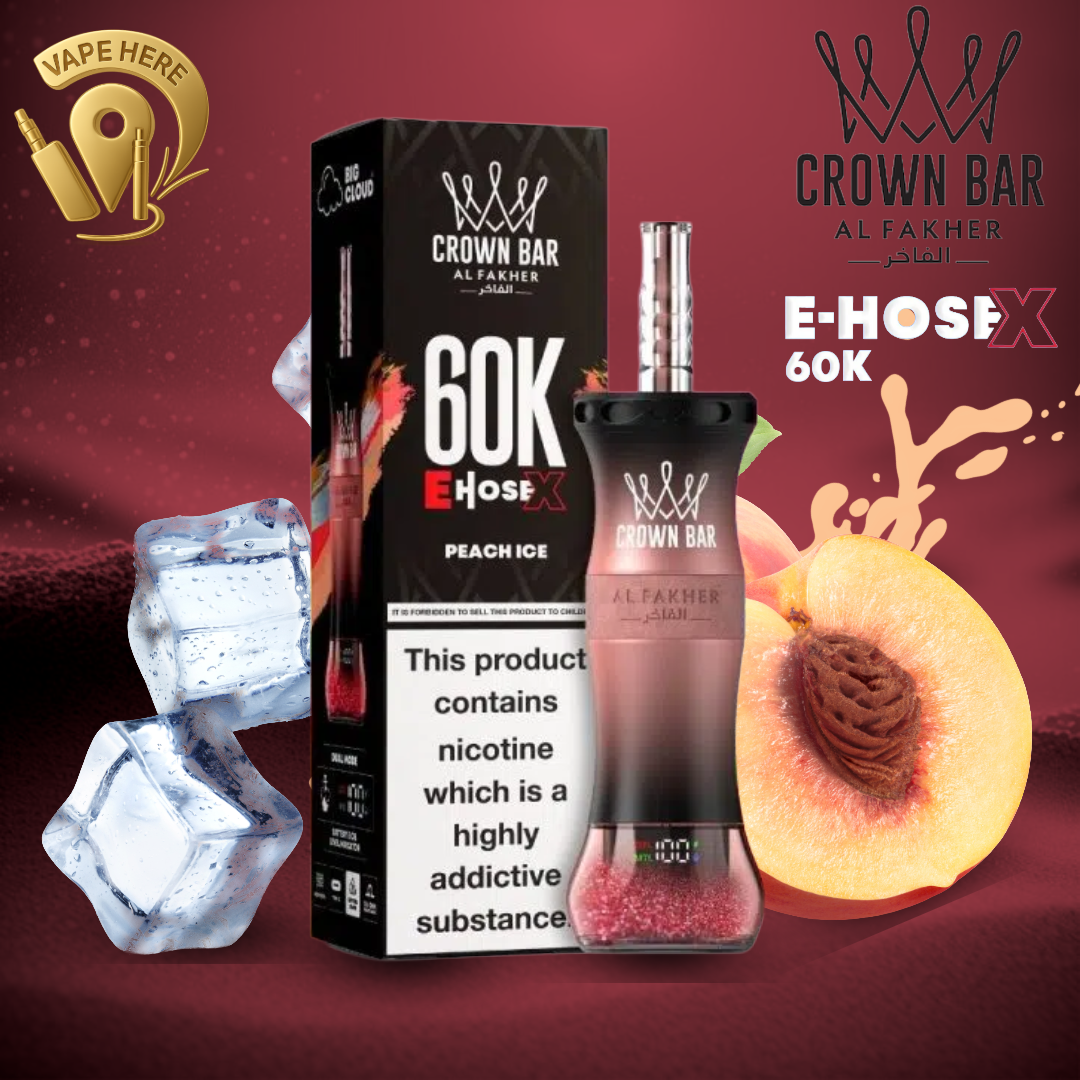 Al Fakher Crown Bar E-Hose X 60K  Disposable Vape Peach Ice UAE Ras Al Khaimah 