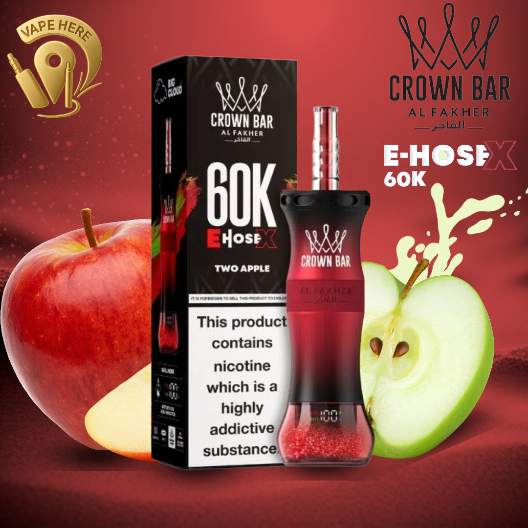 Al Fakher Crown Bar E-Hose X 60K  Disposable Vape Two Apple UAE Om Al Quwain 