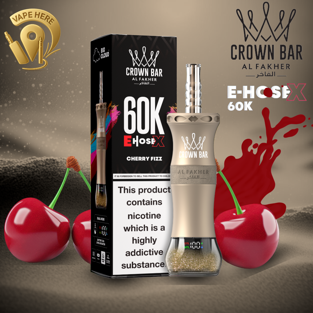 Al Fakher Crown Bar E-Hose X 60K Puffs Shisha Disposable Vape Cherry Fizz UAE Ajman 