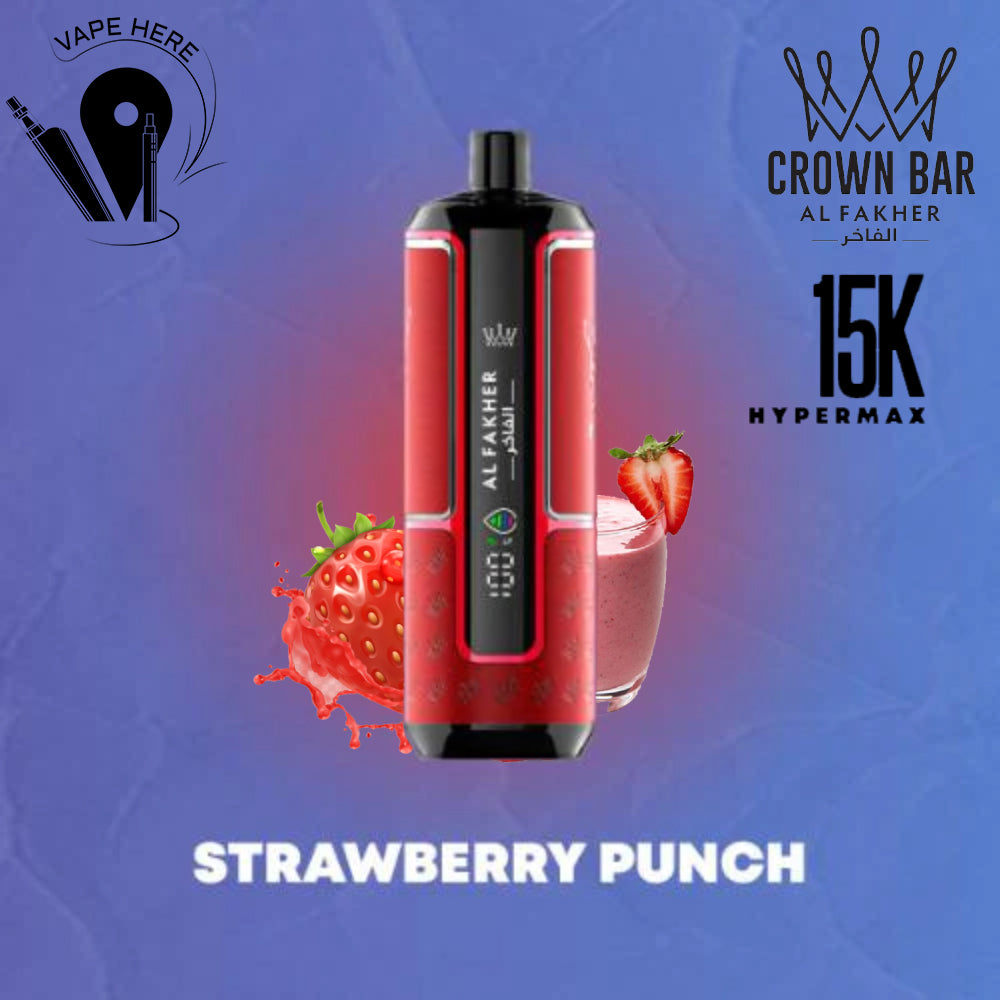 Al Fakher Crown Bar Hypermax 15000 Puffs 6mg  Disposable Vape Strawberry Punch UAE Ajman 