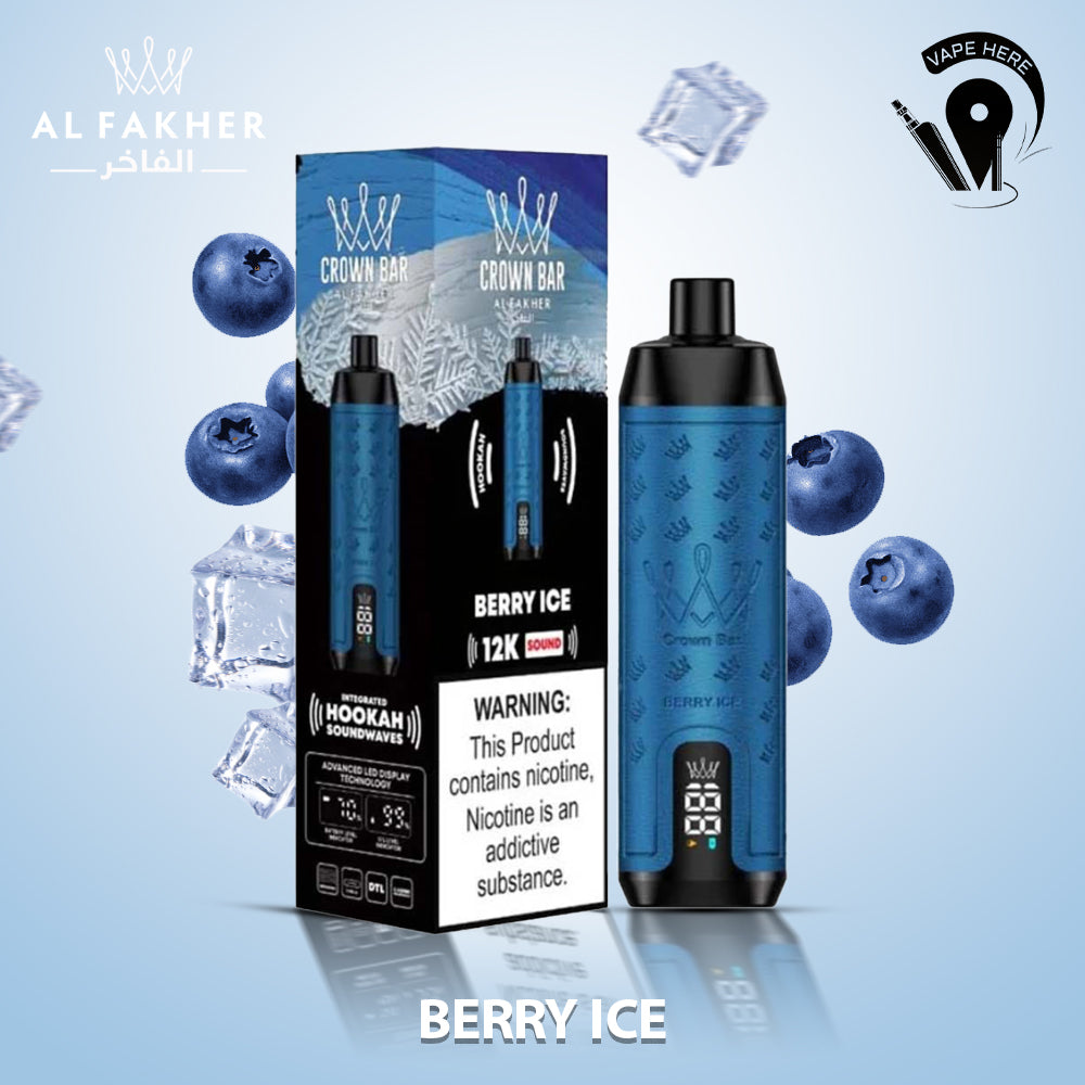 Al Fakher Crown Bar Sound 12000 Puffs DLT Shisha Disposable Vape Berry Ice UAE Al Ain