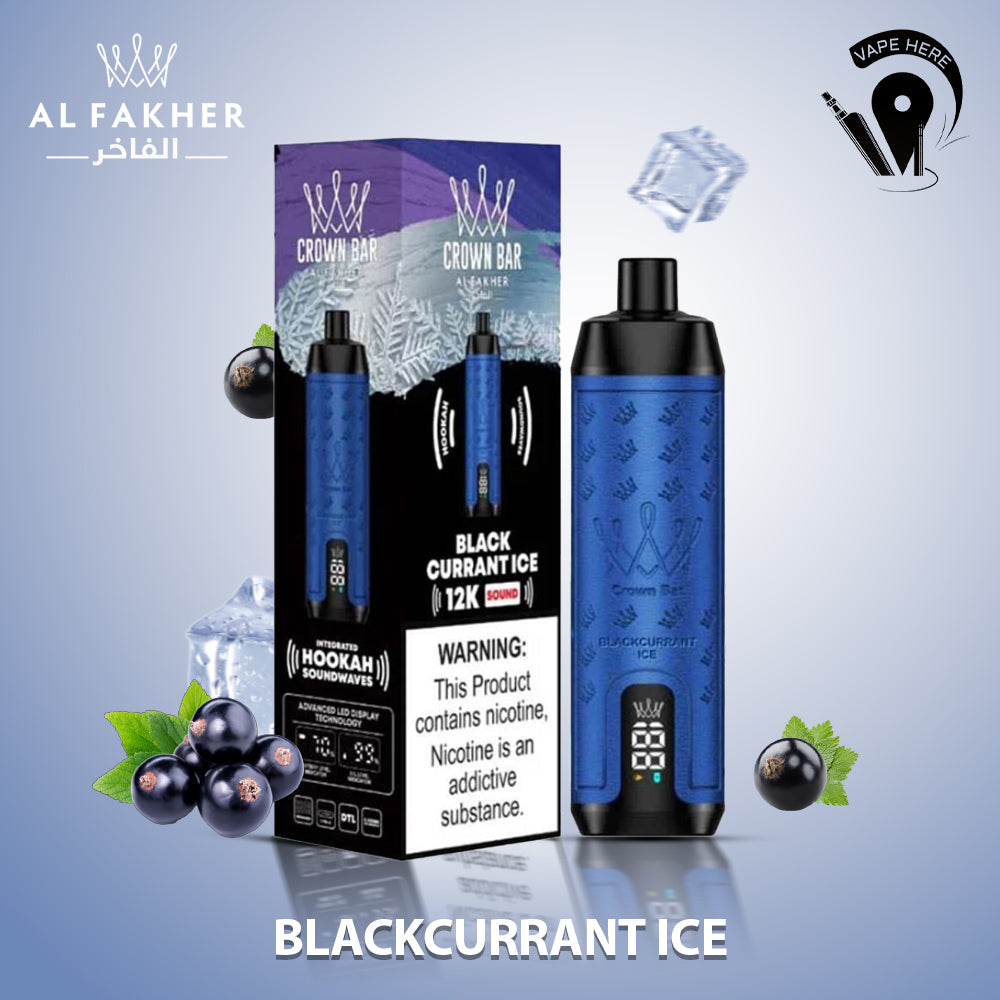 Al Fakher Crown Bar Sound 12000 Puffs DLT Shisha Disposable Vape Blackcurrant Ice UAE Ajman