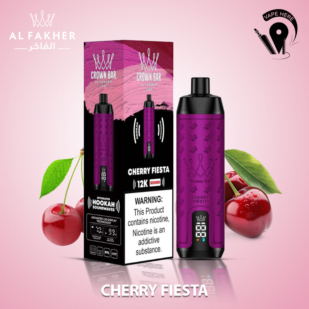 Al Fakher Crown Bar Sound 12000 Puffs DLT Shisha Disposable Vape Cherry Fiesta UAE Ras Al Khaimah