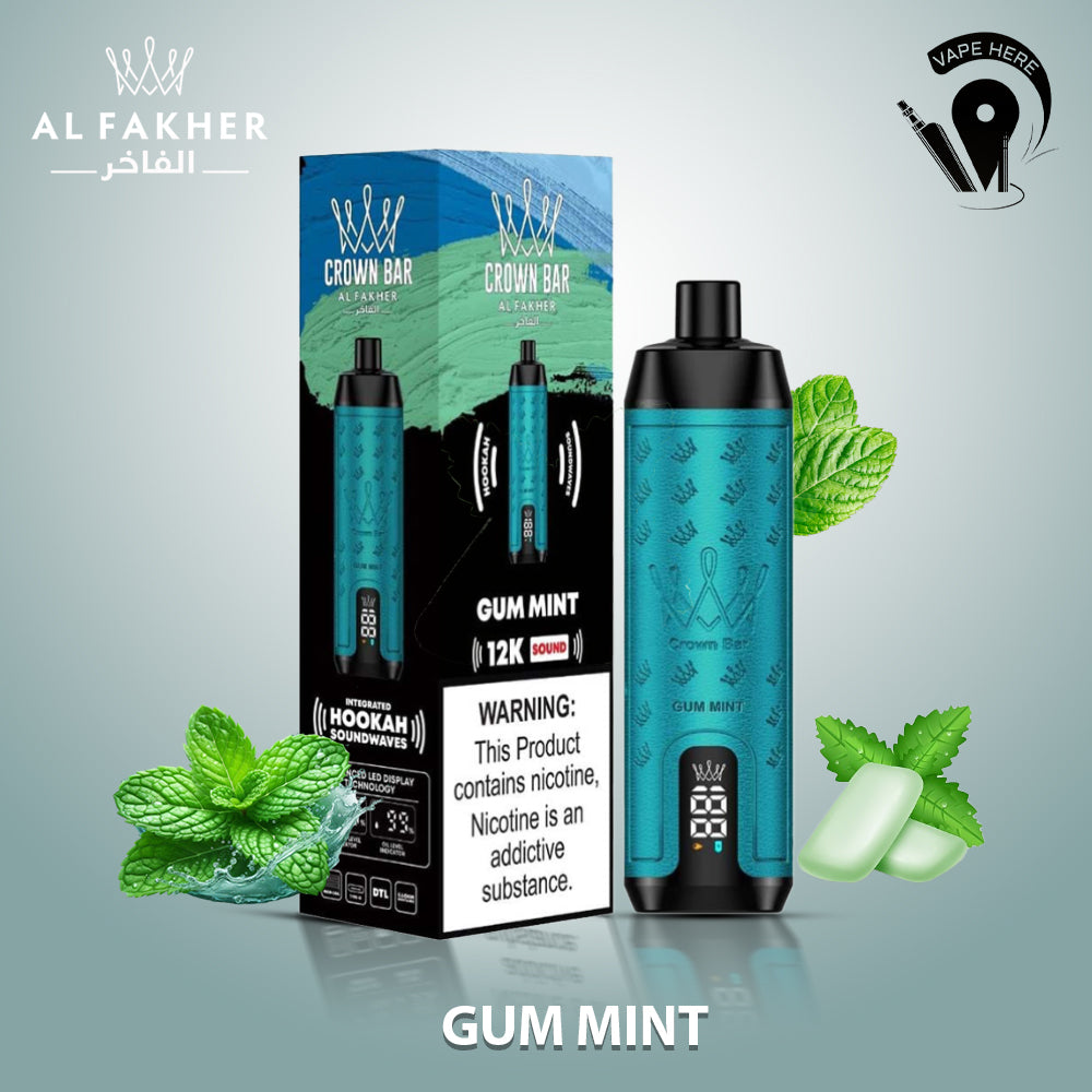 Al Fakher Crown Bar Sound 12000 Puffs DLT Shisha Disposable Vape Gum Mint UAE Sharjah