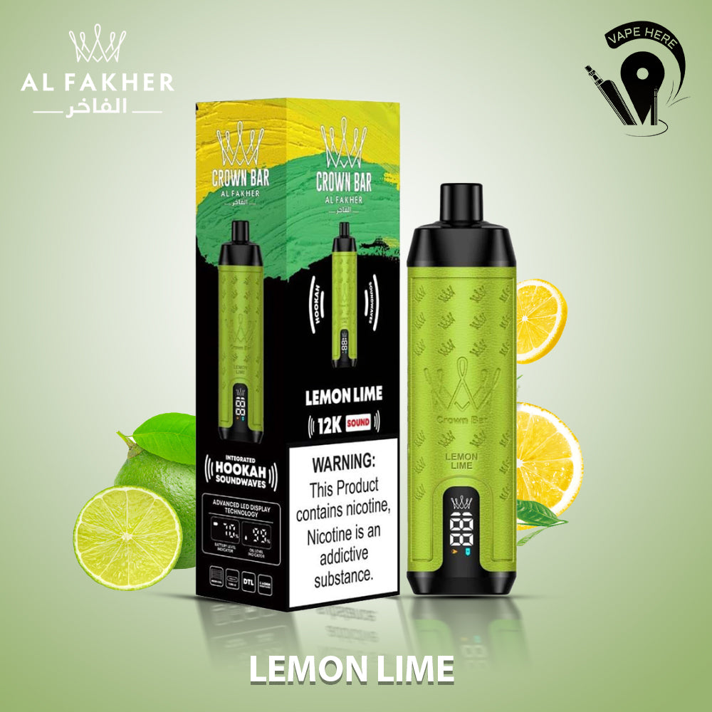 Al Fakher Crown Bar Sound 12000 Puffs DLT Shisha Disposable Vape Lemon Mint UAE Ajman