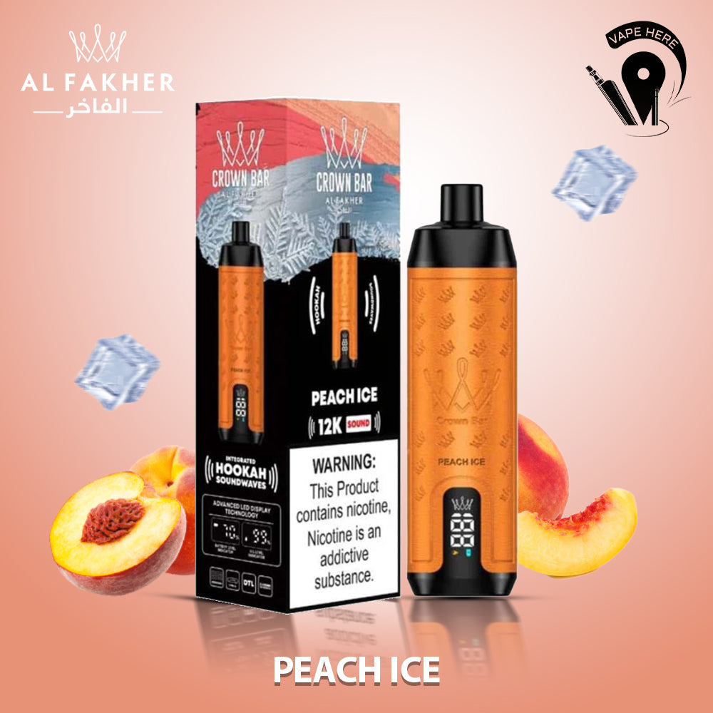 Al Fakher Crown Bar Sound 12000 Puffs DLT Shisha Disposable Vape Peach Ice UAE Umm Al Quwain