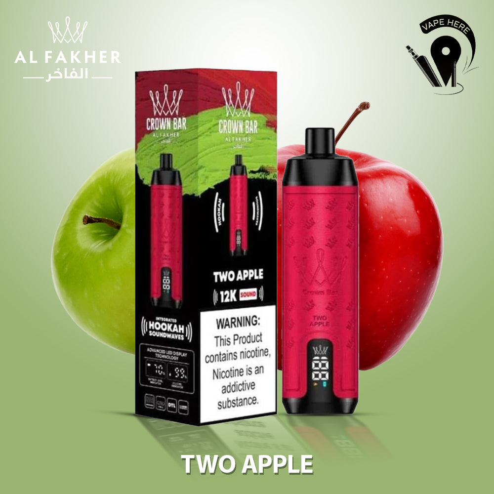 Al Fakher Crown Bar Sound 12000 Puffs DLT Shisha Disposable Vape Two Apple UAE Abu Dhabi