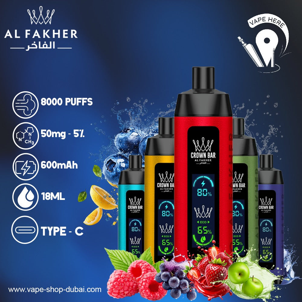 Shop Al Fakher Crown Bar Vape 8000 Puffs | Premium Shisha Vape UAE | Vape Here Store Shop Al Fakher Crown Bar Vape 8000 Puffs | Premium Shisha Vape UAE | Vape Here Store