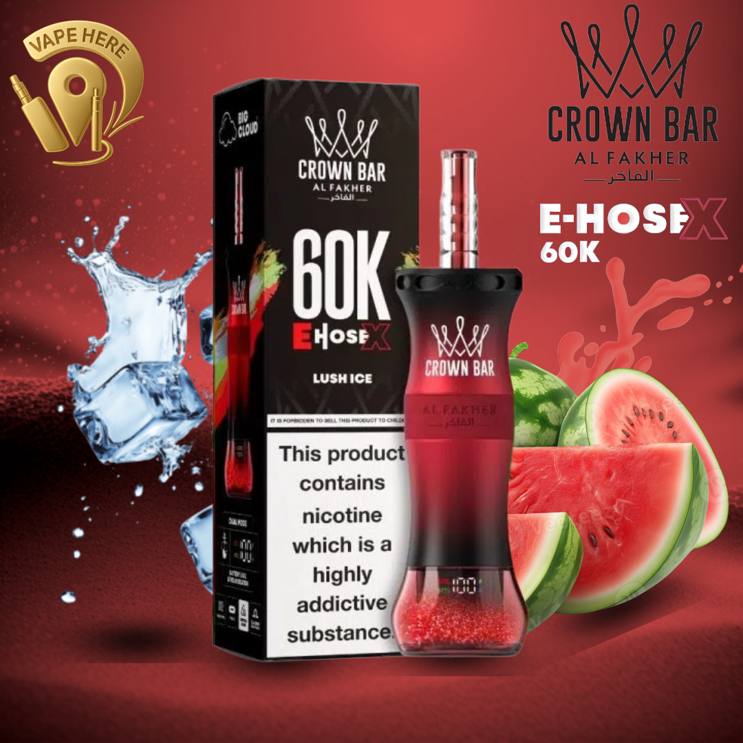 Al Fakher Crown Bar E-Hose X 60K Puffs Shisha Disposable Vape Lush Ice UAE Ajman 