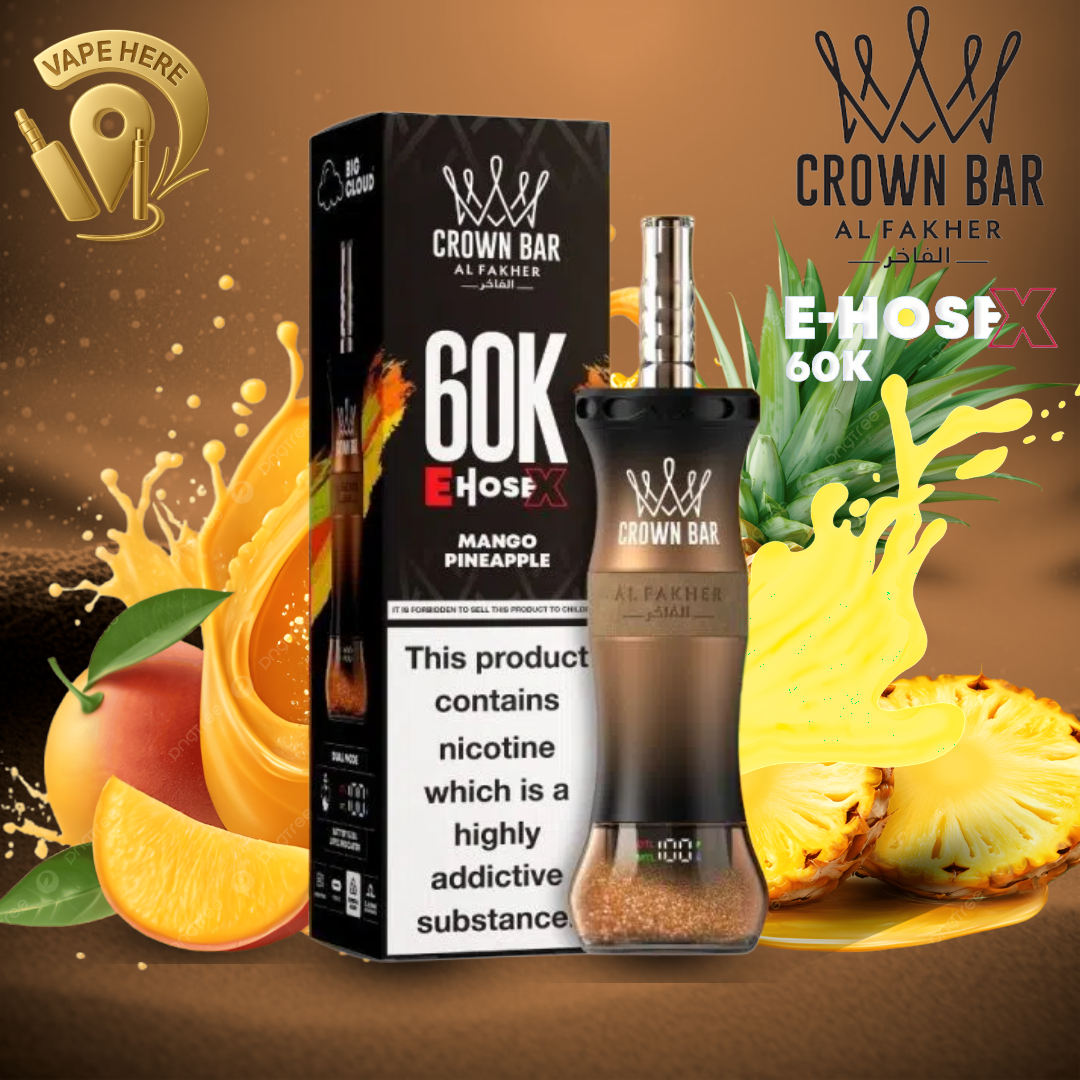 Al Fakher Crown Bar E-Hose X 60K Puffs Shisha Disposable Vape Mango Pineapple UAE Ajman