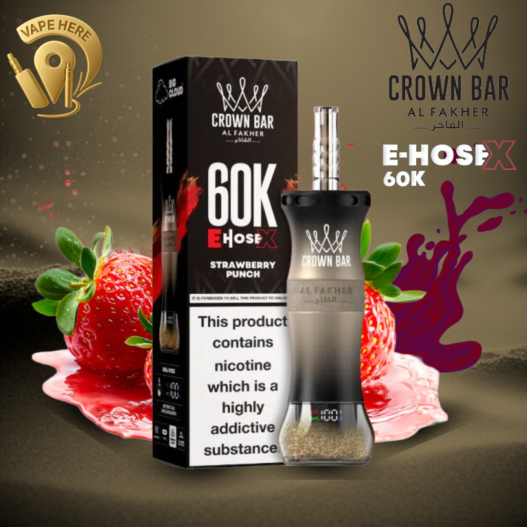 Al Fakher Crown Bar E-Hose X 60K Puffs Shisha Disposable Vape Strawberry Punch UAE Dubai 