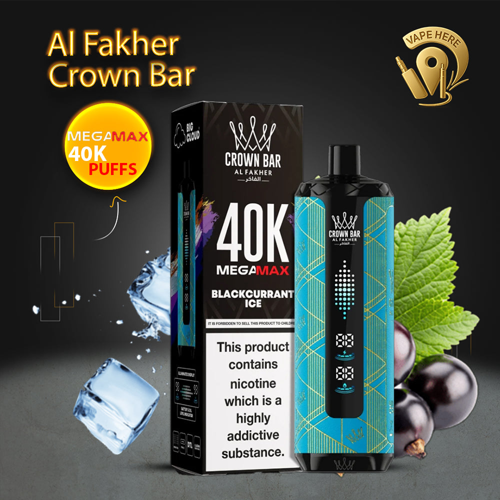 Al Fakher Crown Bar Mega Max 40K Puffs Disposable Vape Blackcurrant Ice UAE Abu Dhabi 