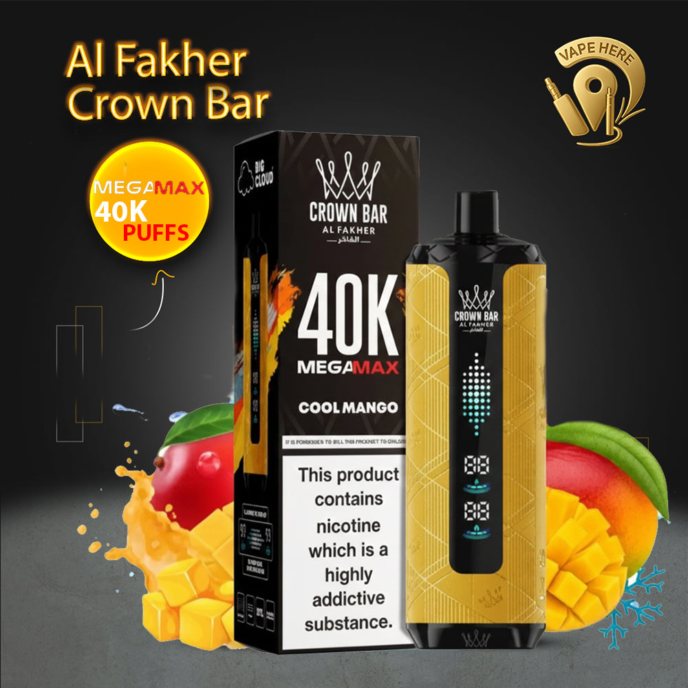 Al Fakher Crown Bar Mega Max 40K Puffs Disposable Vape Cool Mango UAE Ras Al Khaimah 