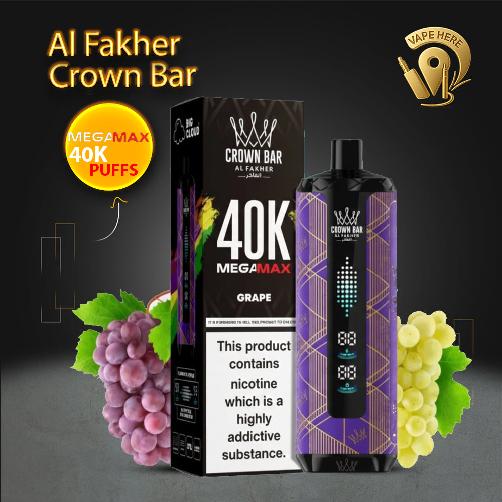 Al Fakher Crown Bar Mega Max 40K Puffs Disposable Vape Grape UAE Al Sharjah 