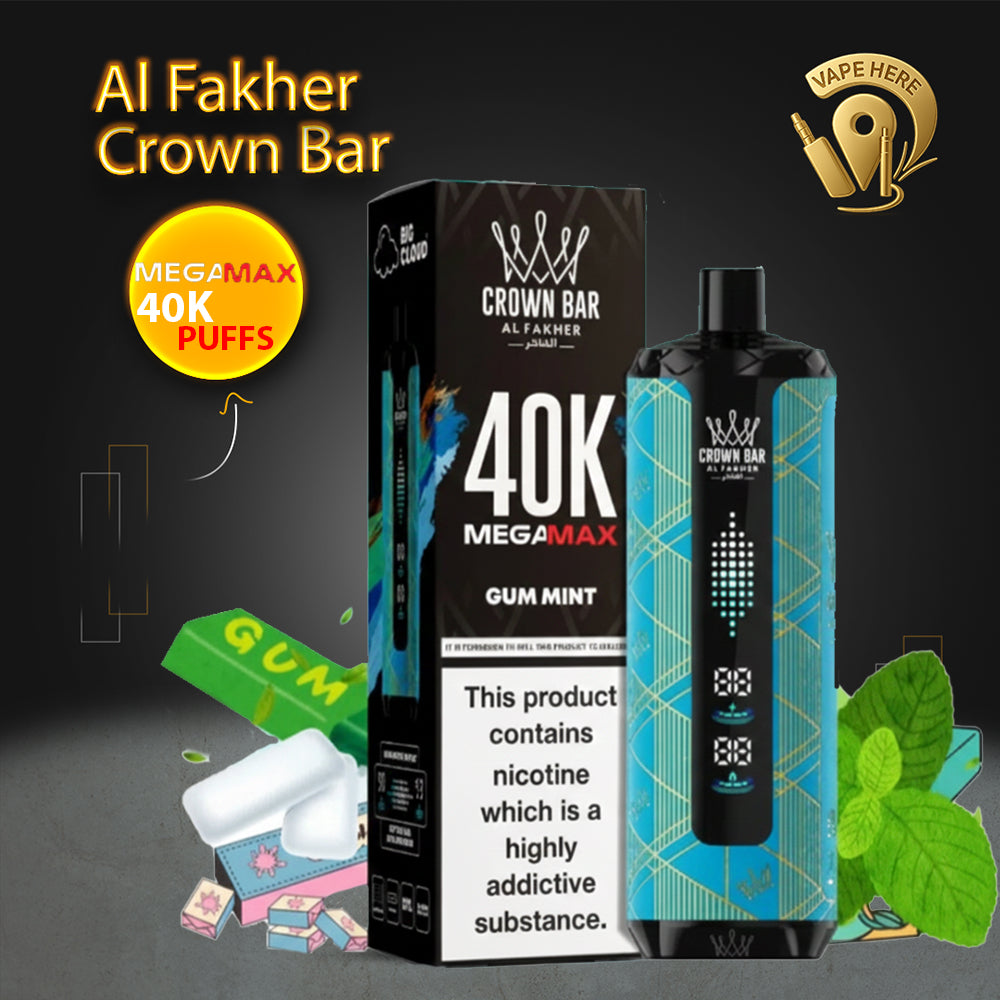 Al Fakher Crown Bar Mega Max 40K Puffs Disposable Vape Gum Mint UAE Abu Dhabi 