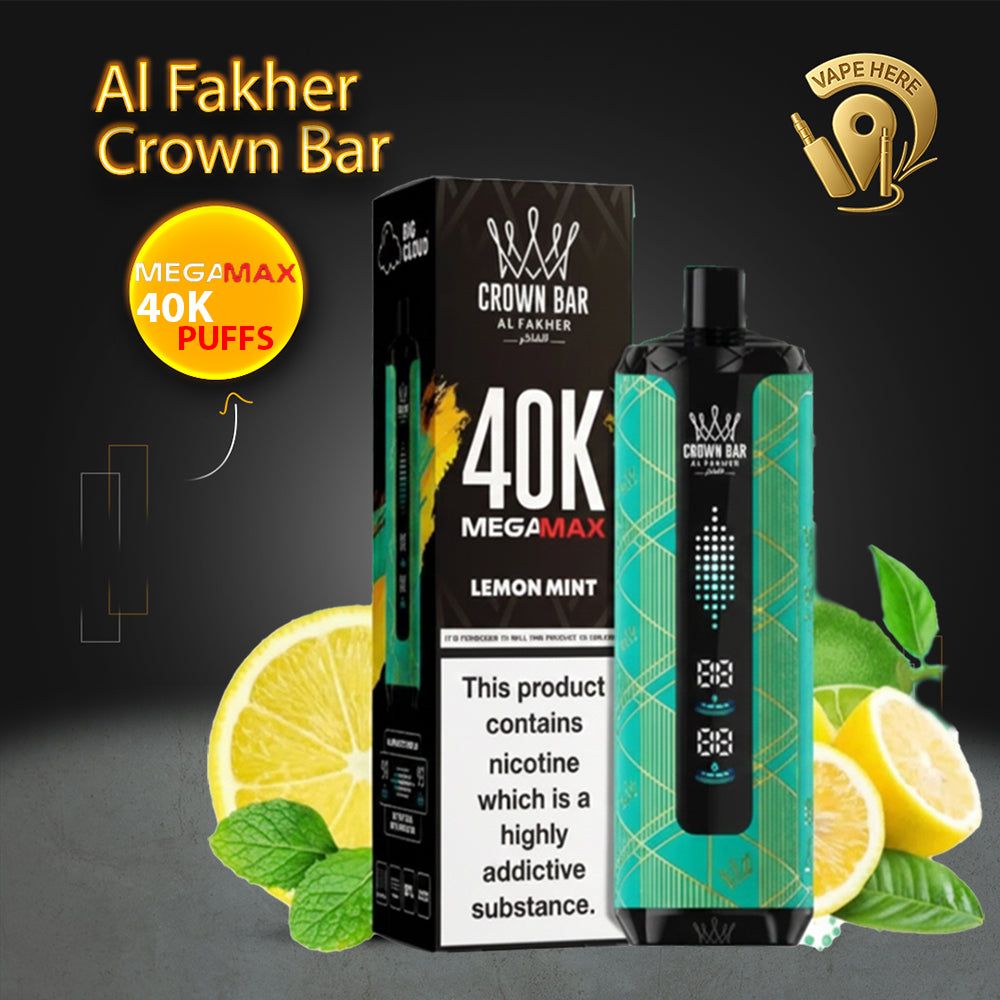 Al Fakher Crown Bar Mega Max 40K Puffs Disposable Vape Lemon Mint UAE Al Sharjah 