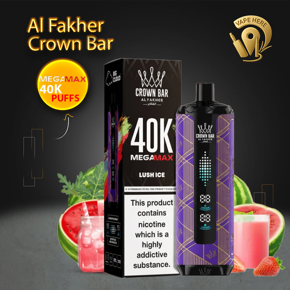 Al Fakher Crown Bar Mega Max 40K Puffs Disposable Vape Lush Ice UAE Al Ain 