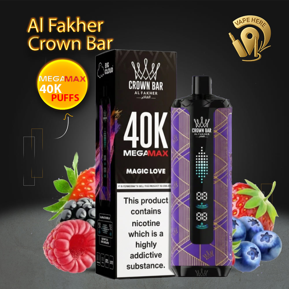 Al Fakher Crown Bar Mega Max 40K Puffs Disposable Vape Magic Love UAE Al Sharjah