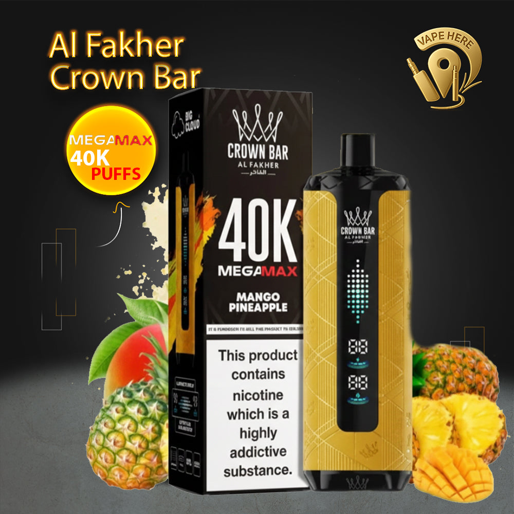 Al Fakher Crown Bar Mega Max 40K Puffs Disposable Vape Mango Pineapple UAE Ras Al Khaimah 