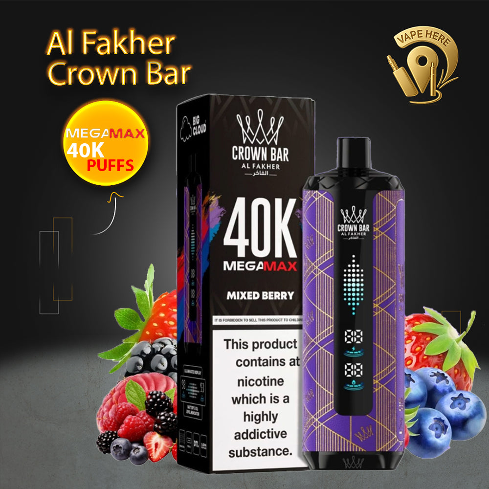 Al Fakher Crown Bar Mega Max 40K Puffs Disposable Vape Mixed Berry  UAE Dubai 