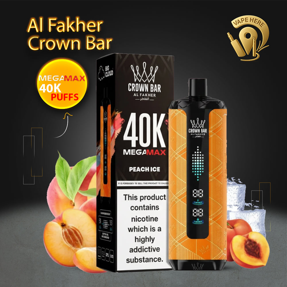 Al Fakher Crown Bar Mega Max 40K Puffs Disposable Vape Peach Ice UAE  Al Ruwais 