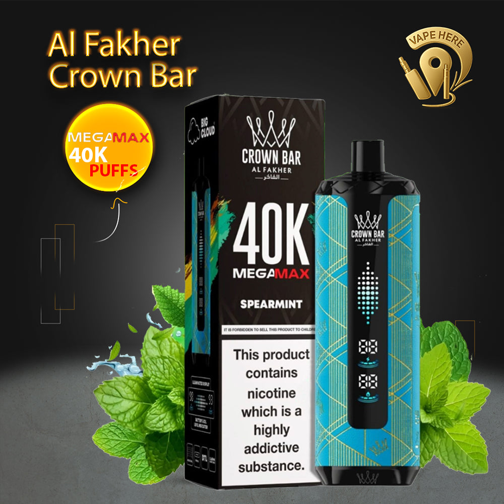 Al Fakher Crown Bar Mega Max 40K Puffs Disposable Vape Spearmint UAE Al Sharjah 