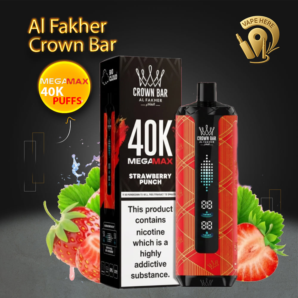 Al Fakher Crown Bar Mega Max 40K Puffs Disposable Vape Strawberry Punch UAE Ajman 