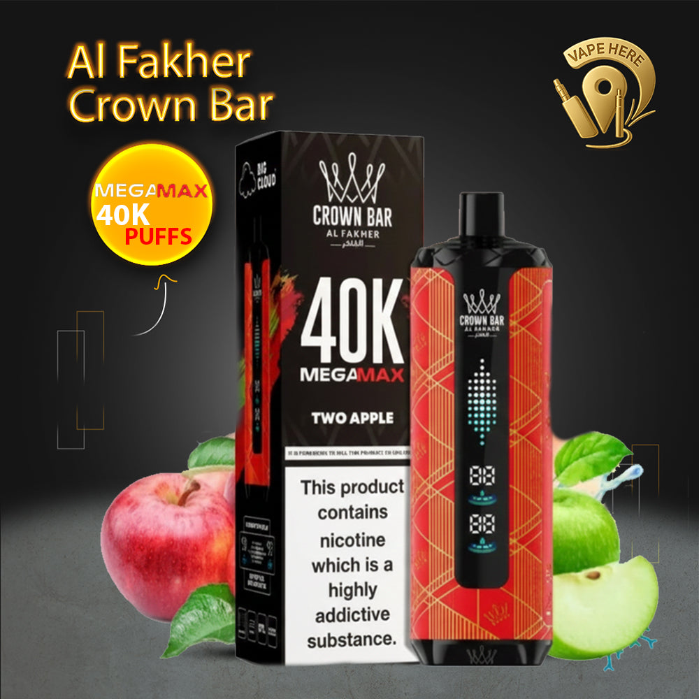 Al Fakher Crown Bar Mega Max 40K Puffs Disposable Vape Two Apple UAE Abu Dhabi