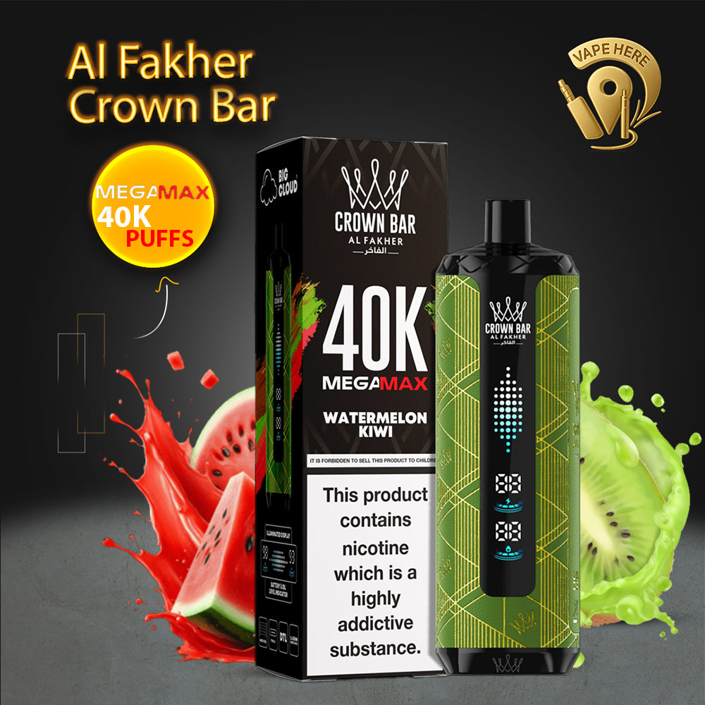 Al Fakher Crown Bar Mega Max 40K Puffs Disposable Vape Watermelon Kiwi UAE Dubai 
