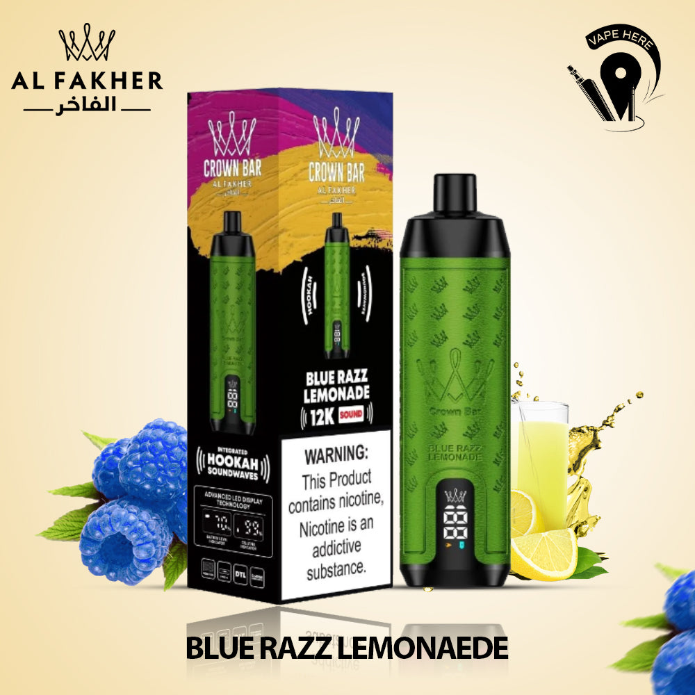 Al Fakher Crown Bar Sound 12000 Puffs DLT Shisha Disposable Vape Blue Razz Lemonade UAE Abu Dhabi