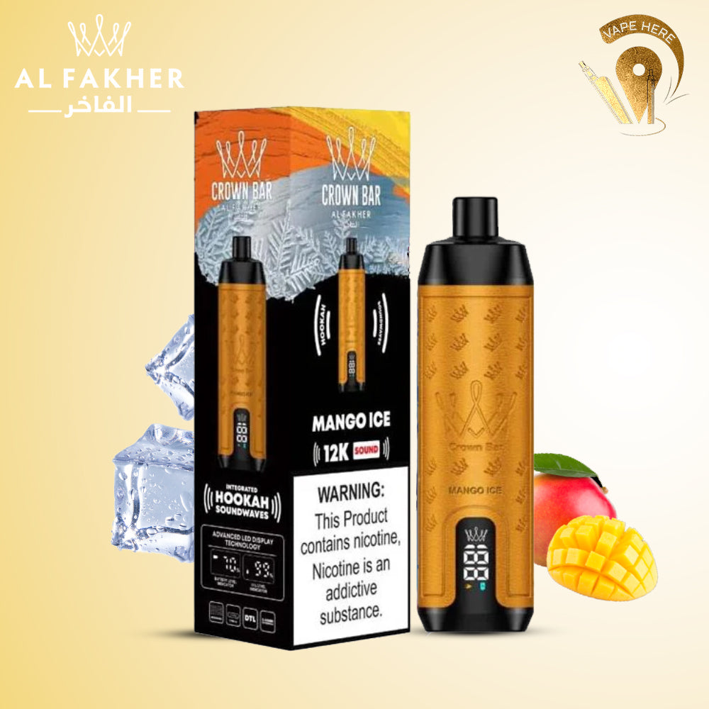 Al Fakher Crown Bar Sound 12000 Puffs DLT Shisha Disposable Vape Cool Mango UAE Abu Dhabi