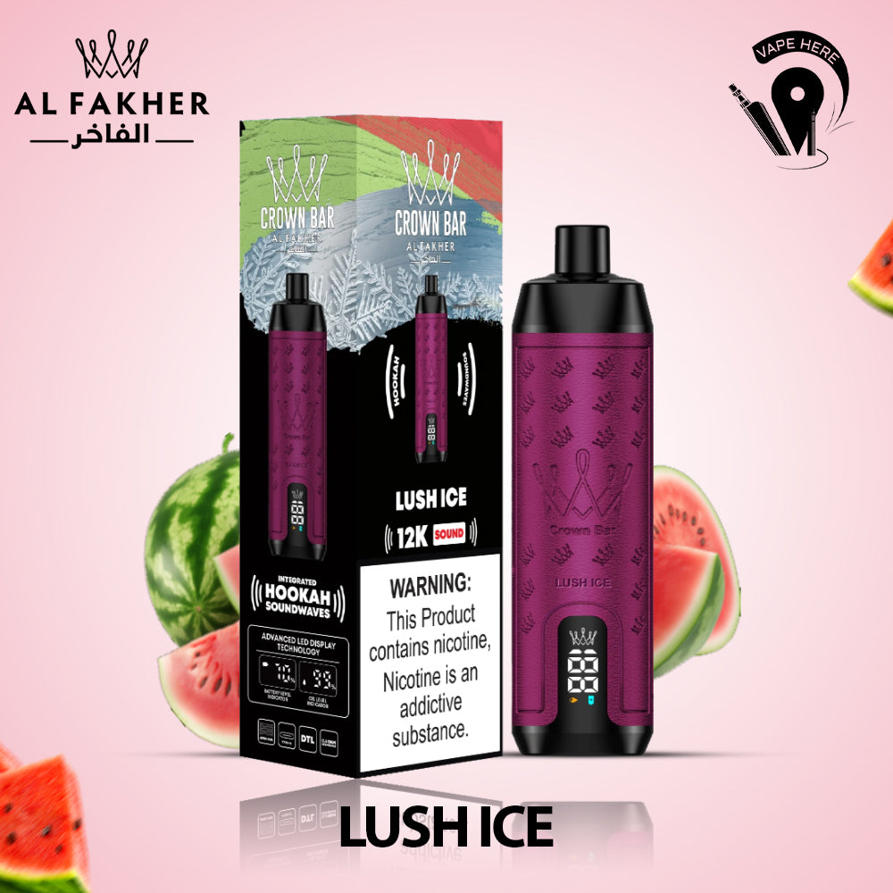 Al Fakher Crown Bar Sound 12000 Puffs DLT Shisha Disposable Vape Lush Ice UAE Dubai