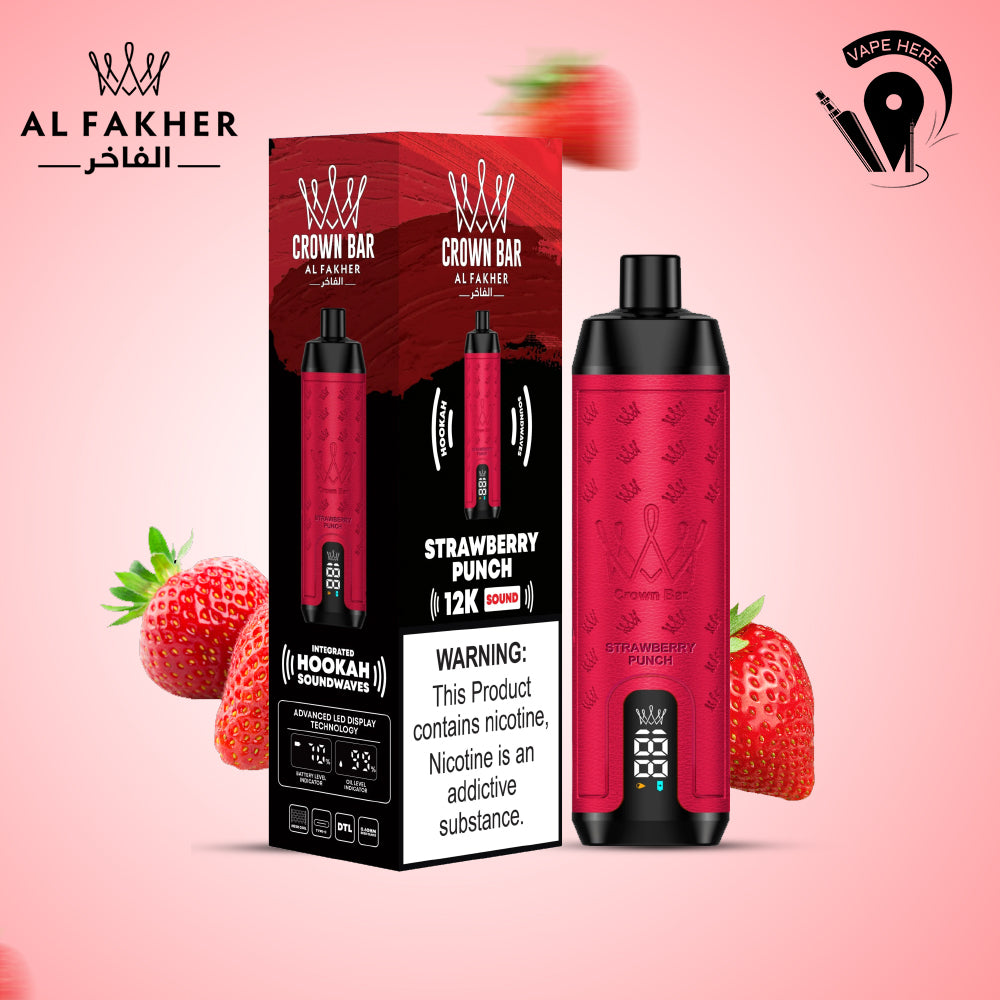 Al Fakher Crown Bar Sound 12000 Puffs DLT Shisha Disposable Vape Strawberry Punch UAE Abu Dhabi 