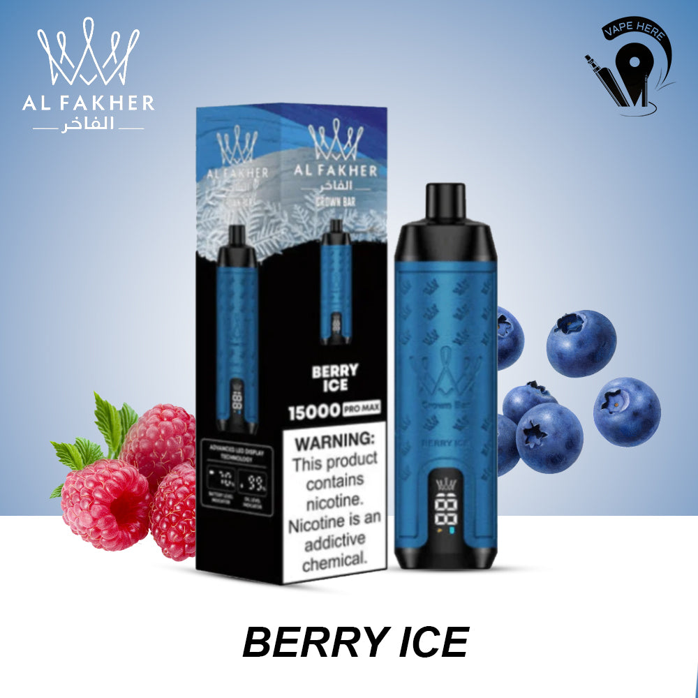 Al Fakher Shisha Crown Bar 15000 PRO MAX PUFFS DISPOSABLE VAPE Berry Ice UAE Al Ain