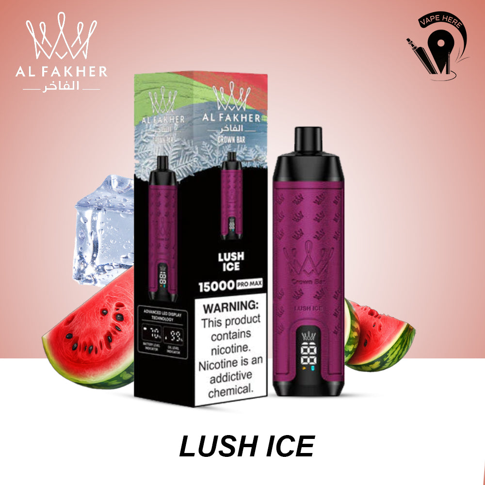 Al Fakher Shisha Crown Bar 15000 PRO MAX PUFFS DISPOSABLE VAPE Lush Ice UAE Ras Al Khaimah