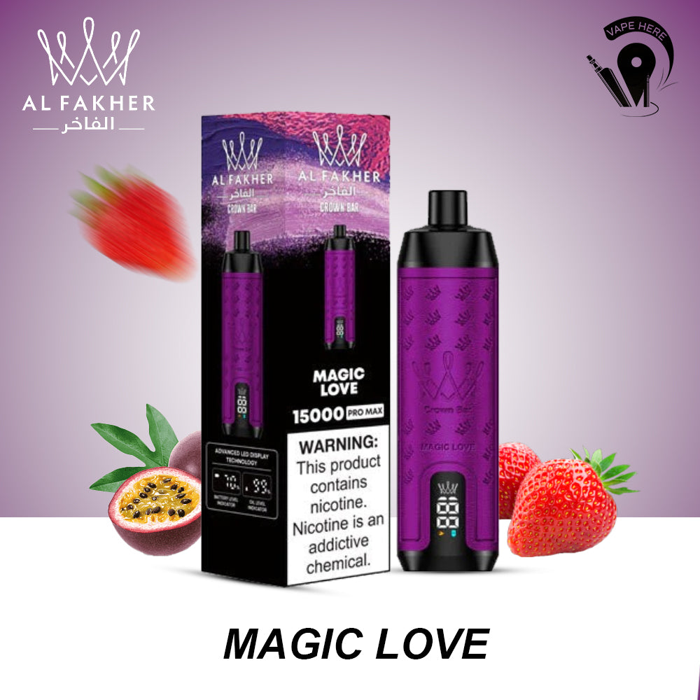 Al Fakher Shisha Crown Bar 15000 PRO MAX PUFFS DISPOSABLE VAPE Magic Love UAE Dubai